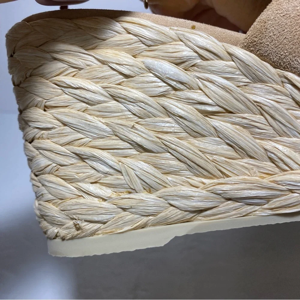 New Vince Gilian Braided Strap In Blonde Suede Espadrille Wedge Sandals Size 8